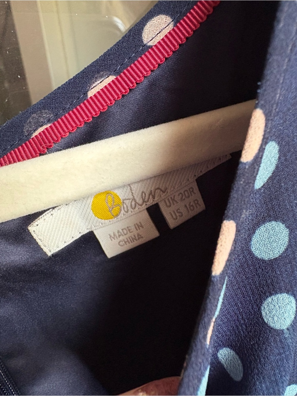 Boden Navy Polka Dot Sleeveless Maxi Dress with Red & Light Blue Dots - Picture 3 of 3